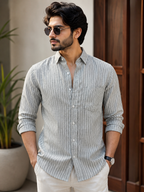 Grey Vertical Stripe Linen Shirt