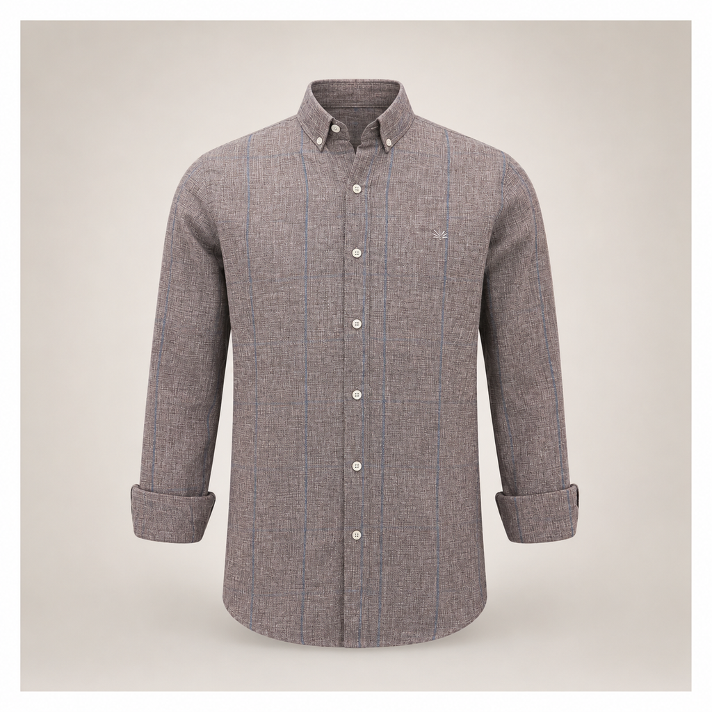 Taupe Blue Stripe Textured Shirt