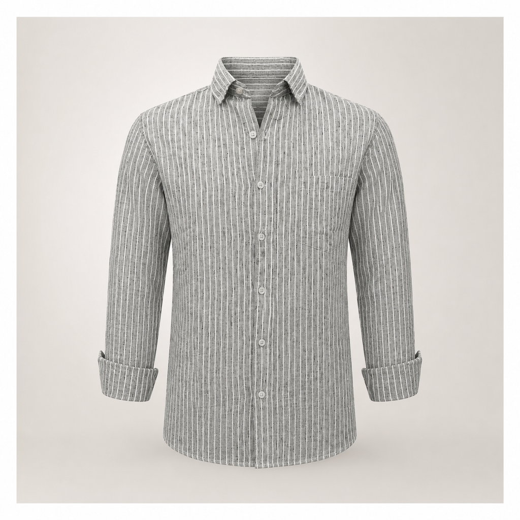 Grey Vertical Stripe Linen Shirt