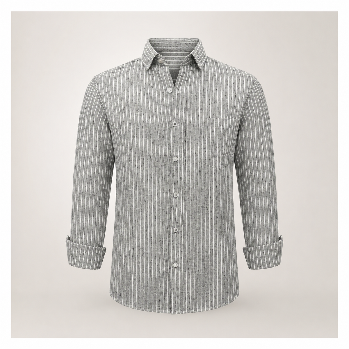 Grey Vertical Stripe Linen Shirt