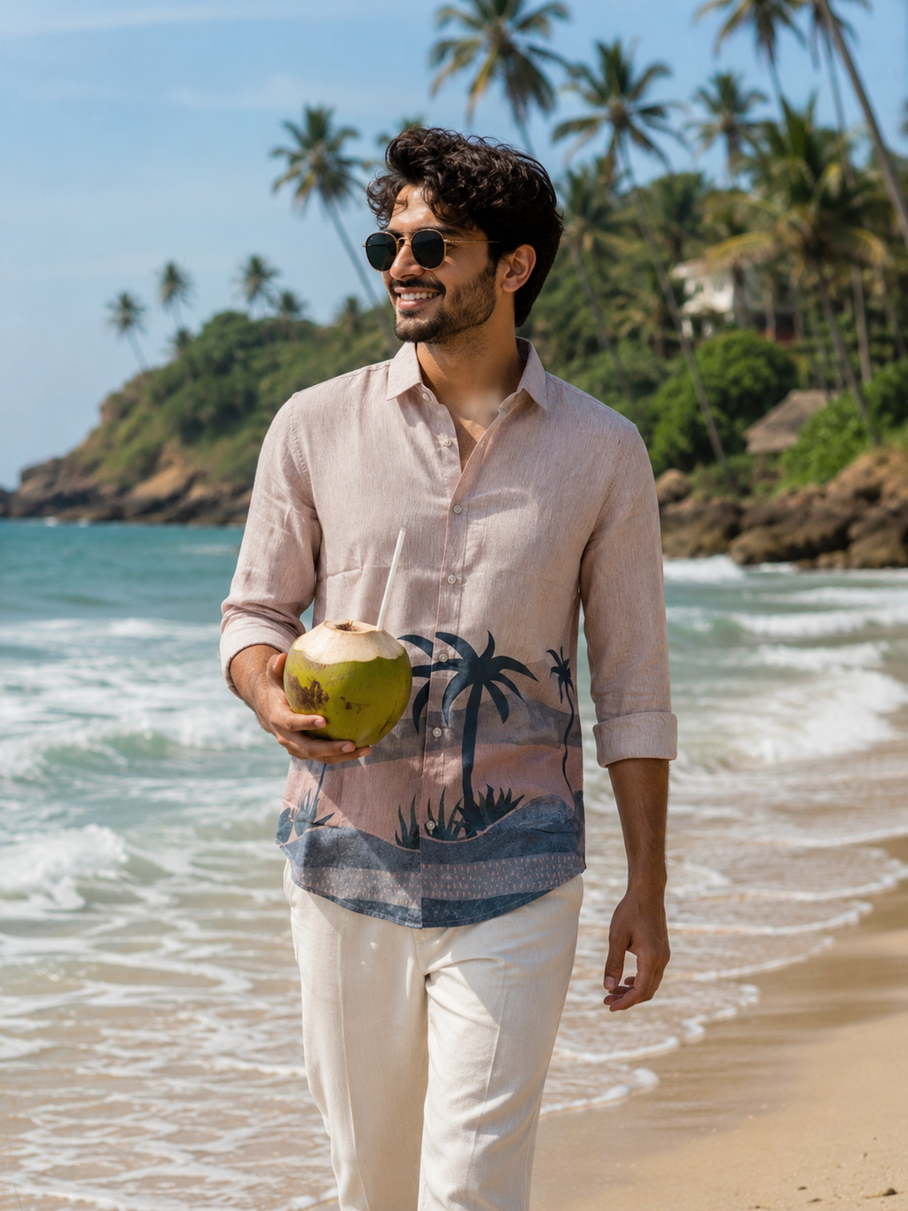 Dusty Pink Tropical Palm Print Shirt