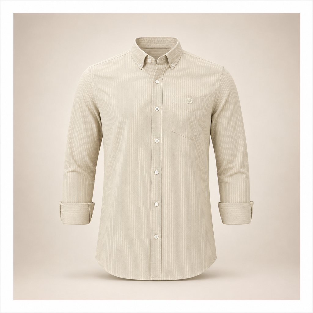 Beige Vertical Stripe Linen Shirt