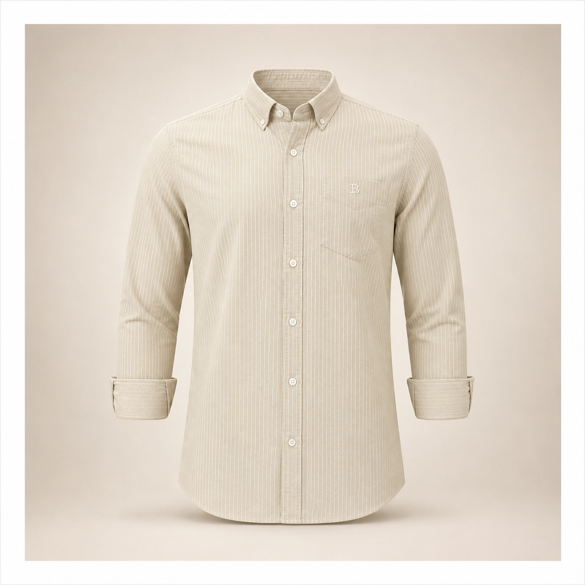 Beige Vertical Stripe Linen Shirt