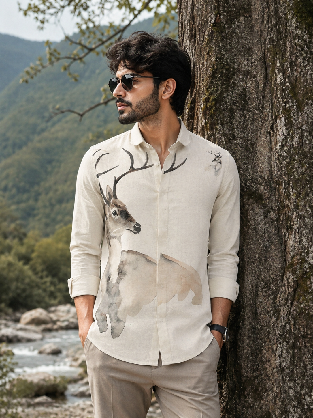 Deer Print Off-White Shirt