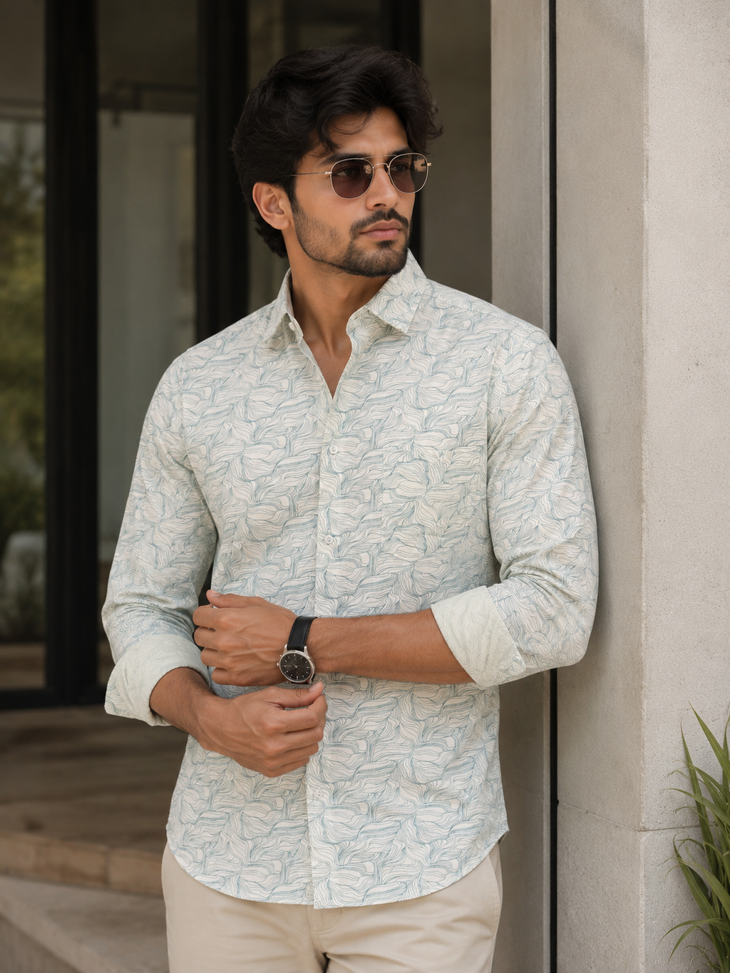 Mint Green Wave Print Shirt
