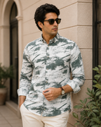 Sage Green Abstract Brush Print Shirt